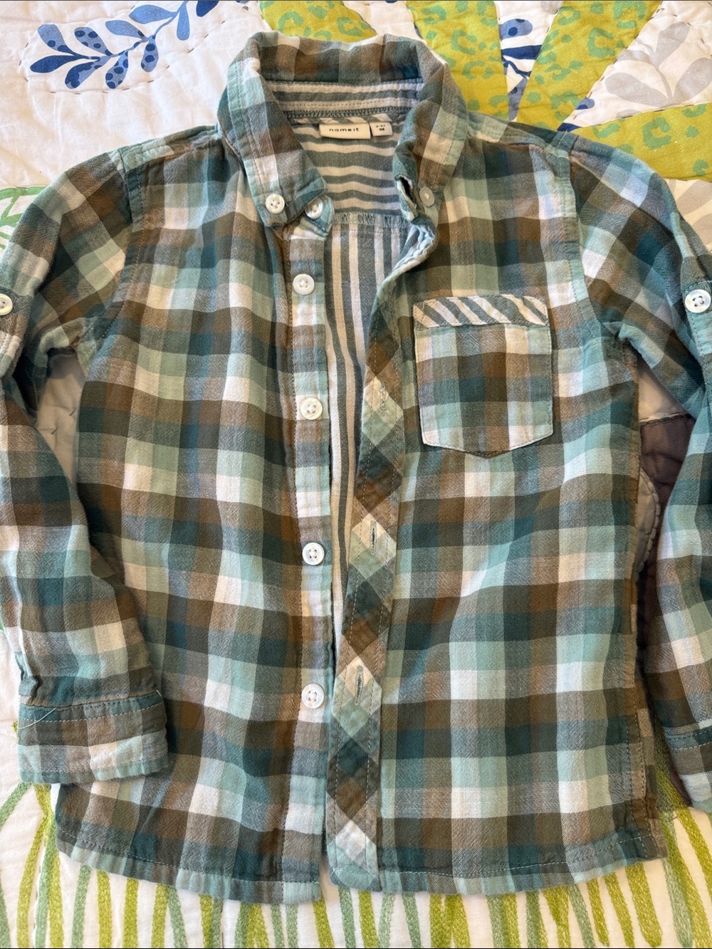 Kids Plaid Button-Up Shirt - Green & Brown